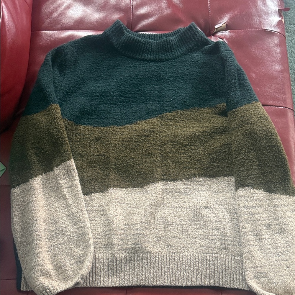 Cozy Colorblock Crewneck Sweater - Olive, Forest & Beige